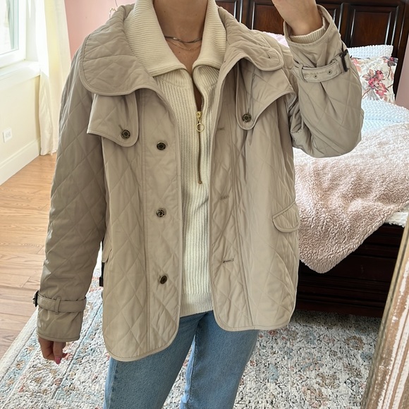 Talbots Quilted Equestrian Jacket Button Front Cowl Neck 1x Lightweight Khaki - Picture 2 of 13